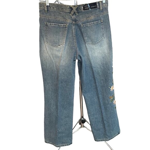 Vintage 90s Y2K Mid Rise Floral Embroidered Bootcut Jeans Sz 10P - Picture 2 of 12
